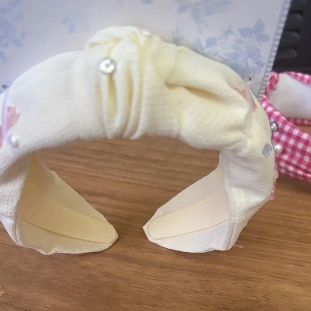 Girls OS Easter Summer Kids Headband Set Pink & Cream Bunny Beaded NEW